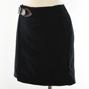 RALPH LAUREN BLUE LABEL Black HARLEY Calvary Twill Wool Wrap Skirt 4 NWT